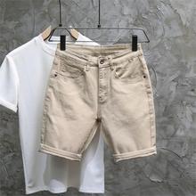 卡其色牛仔短裤男2025夏季新款修身小直筒弹力百搭休闲四五分裤子
