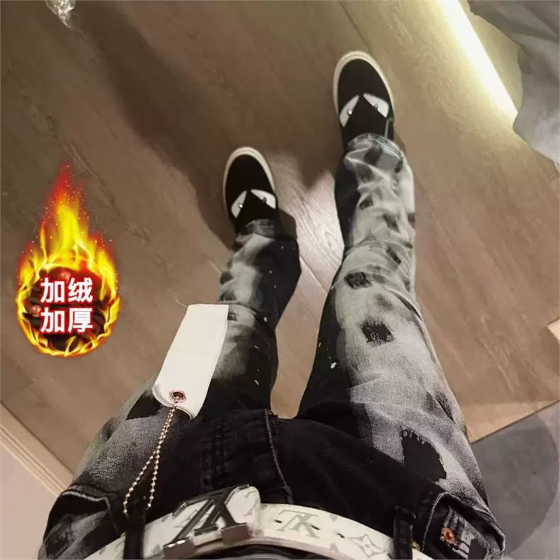 网红美式高街pu泼墨喷漆冬