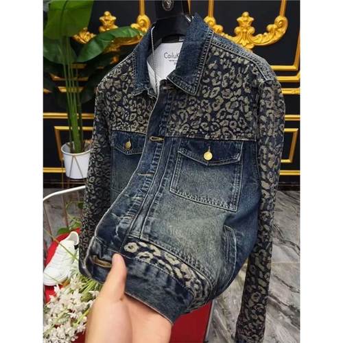 男士秋季翻领牛仔夹克2025新款潮流个性拼接花色青年工装痞帅外套