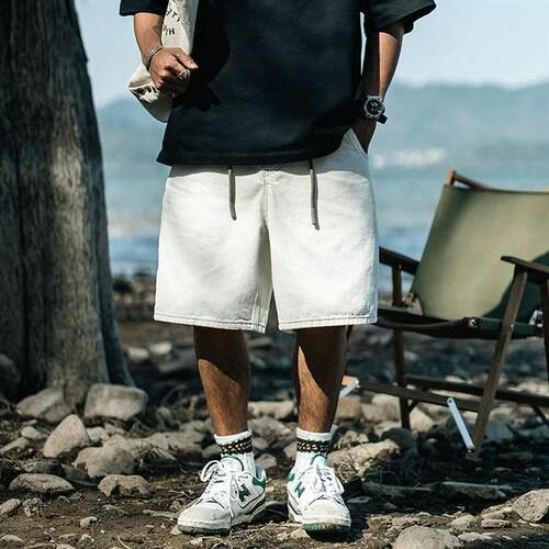 美式复古水洗牛仔短裤男2025夏季薄款潮牌宽松休闲五分裤白色裤子