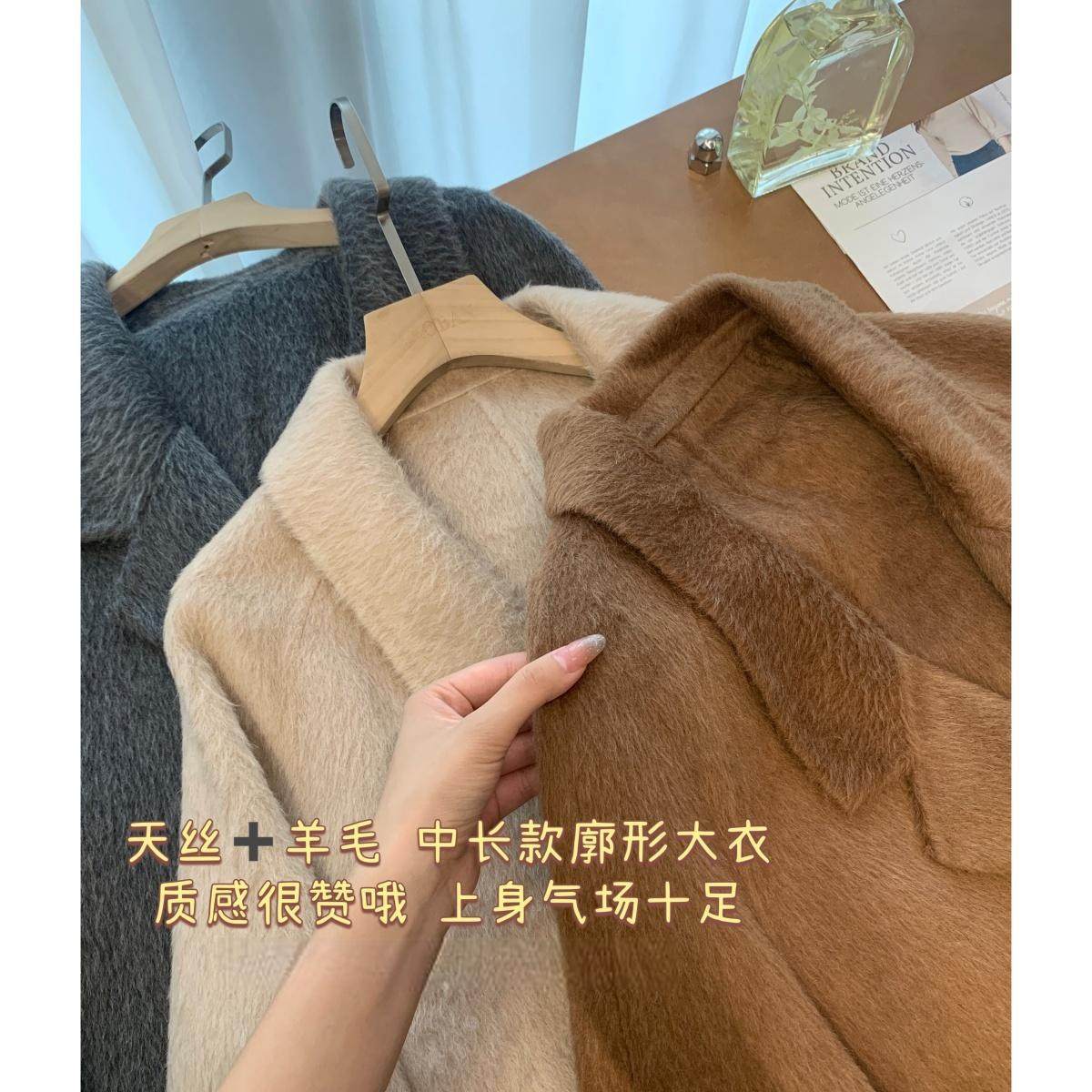 苏力~羊毛羊驼毛宽松翻驳领后开叉保暖纯手工呢大衣女25秋