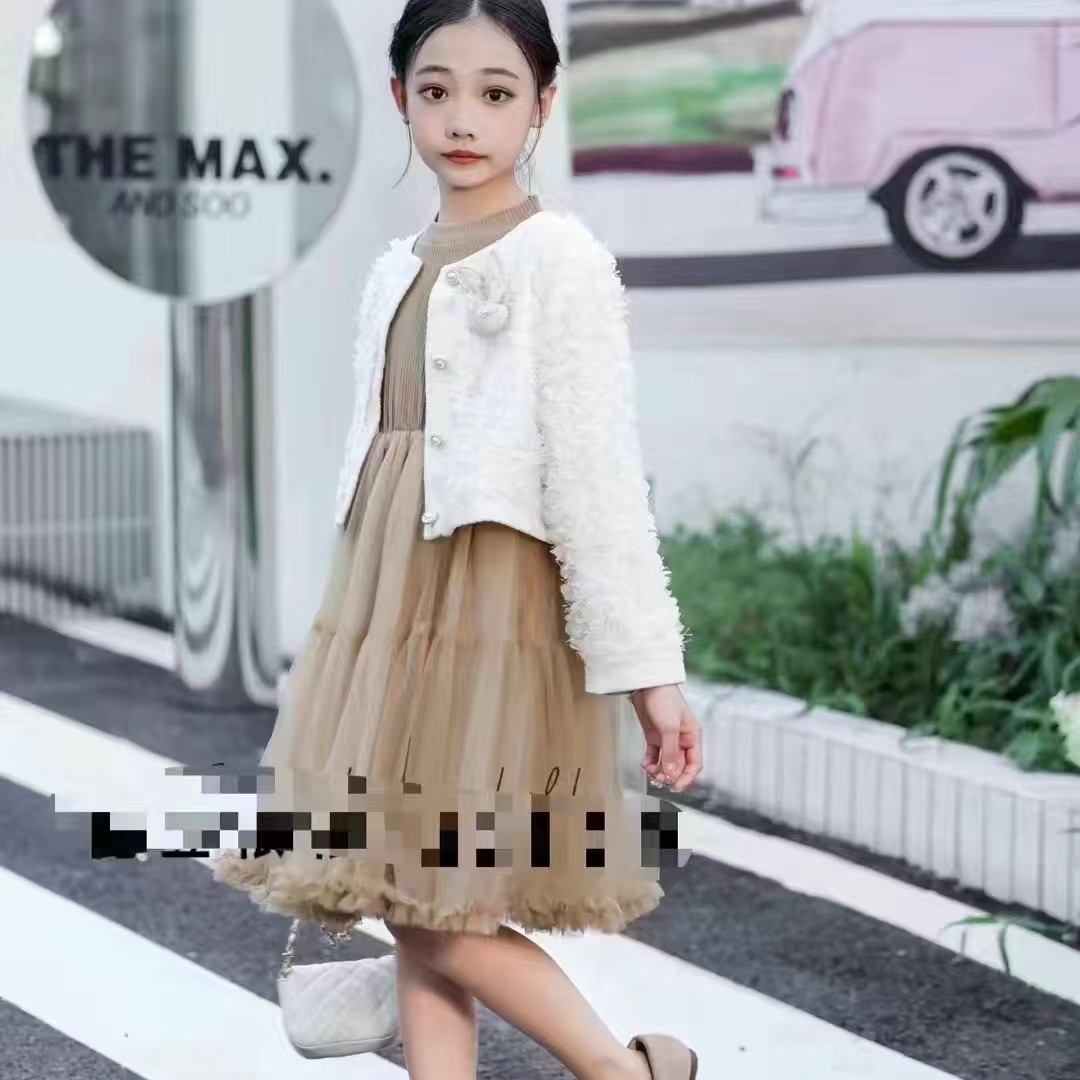 女童小香风套装裙冬装2025新款洋气儿童网红连衣裙女孩网纱公主裙