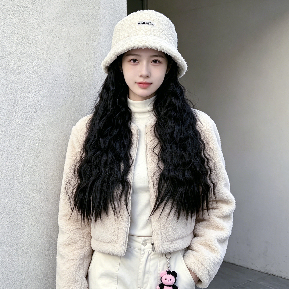 帽子假发一体女秋冬氛围感羊毛羔渔夫帽自然仿真显脸小大波浪假发