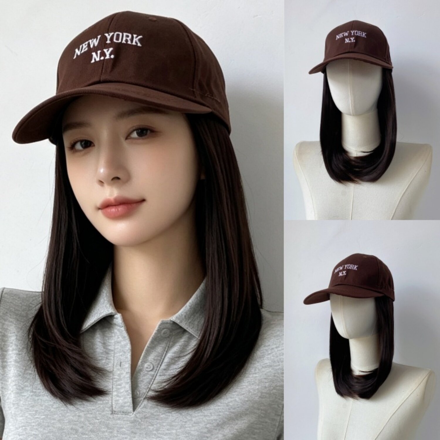 帽子假发女锁骨短发内扣一体仿真发鸭舌帽发全头套自然齐肩假发帽