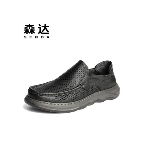 森达专柜正品羊皮打孔休闲男鞋