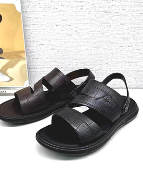 Senda森达2023年夏款专柜正品牛皮沙滩鞋休闲平底拖鞋男凉鞋1IE01