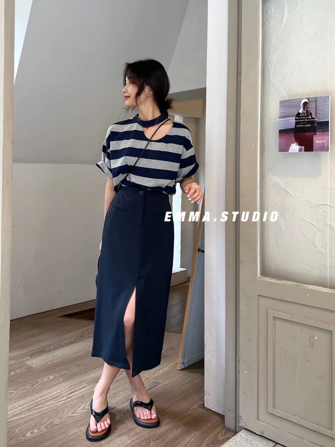 港风裙子两件套可盐可甜高级感气质清纯甜美休闲开叉半身裙套装