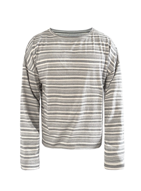 JCAESAR LONG SLEEVE 灰白色条纹卷边长袖 大领口落肩 慵懒舒适