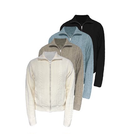 JCAESAR WHEAT SWEATER麦穗绞花拉链毛衣 挺阔合体版型 花型肌理