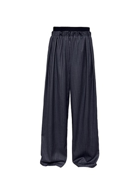 JCAESAR PANTS 螺纹腰拼接条纹打褶长裤 条纹抗皱 合体微阔