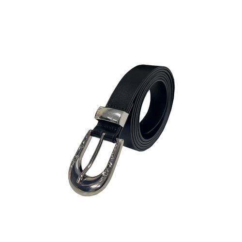 JCAESAR雕花延展牛皮腰带亮银扣