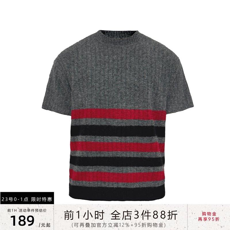 JCAESAR KNIT TEE 黑红条纹毛织短袖t恤 磨毛感纱线 合体圆领版型