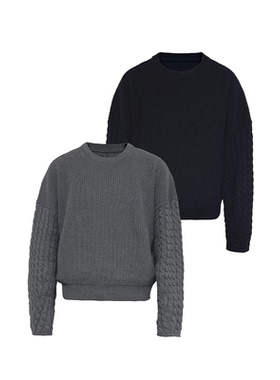 JCAESAR SWEATER 绞花袖毛衣 高克重纯棉纱线厚实 短宽微落肩双色