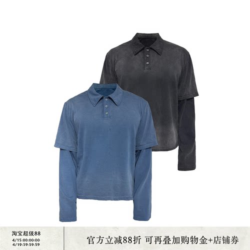 JCAESAR LONG SLEEVE 假两件水洗POLO长袖 日晒褪色 短宽版型
