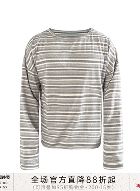 JCAESAR LONG SLEEVE 灰白色条纹卷边长袖 大领口落肩 慵懒舒适