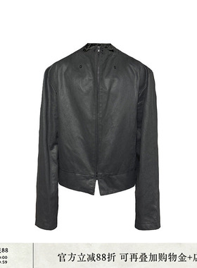 JCAESAR LEATHER JACKET 异形领按扣皮衣 蜡感硬挺皮料 下摆开叉