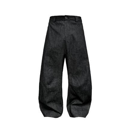 JCAESAR DENIMS 低裆打褶原牛 膝盖打褶 双侧缝结构线 阔弯刀廓形