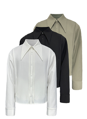 JCAESAR SHARP SHIRT 尖领衬衫 竖条纹褶皱肌理面料 优雅活页门襟