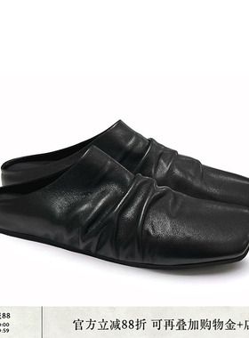JCAESAR LEATHER SLIPPER 褶皱皮拖鞋 头层牛皮 芭蕾鞋 柔软 百搭