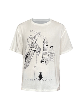 JCAESAR JAZZ CAT TEE 白色印花爵士小猫短袖  天丝羊毛 舒适透气