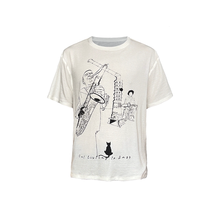 JCAESAR JAZZ CAT TEE 白色印花爵士小猫短袖  天丝羊毛 舒适透气