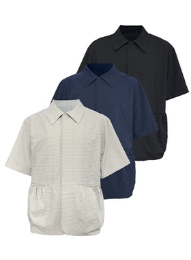 JCAESAR SHIRT泡泡褶抽绳衬衫 褶皱肌理感短袖 收腰暗门襟 三色入