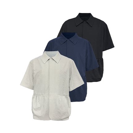 JCAESAR SHIRT泡泡褶抽绳衬衫 褶皱肌理感短袖 收腰暗门襟 三色入