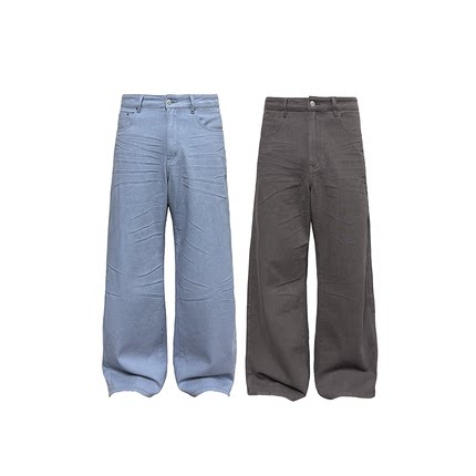 JCAESAR WASHED DENIMS 压褶水洗雾色牛仔裤 13OZ 高温压褶 直筒