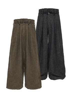 JCAESAR WOOL PANTS 捏褶折纸长裤 85%绵羊毛 麻感肌理 双腰打褶