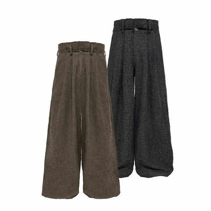 JCAESAR WOOL PANTS 捏褶折纸长裤 85%绵羊毛 麻感肌理 双腰打褶