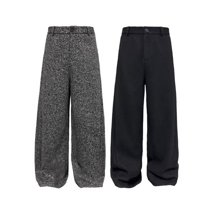 JCAESAR PANTS 扇褶毛呢长裤 复合毛呢 侧面大扇褶设计 宽松