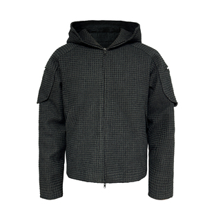 养蜂人夹克绒感提花 KEEPER 大廓形连帽黑色拉链外套 BEE JCAESAR