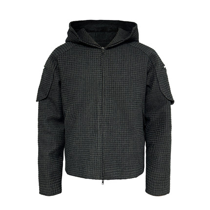 JCAESAR BEE KEEPER 养蜂人夹克绒感提花 大廓形连帽黑色拉链外套