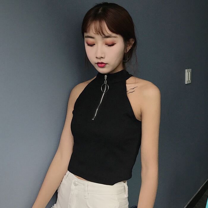 小清新吊带上衣女生社会衣服圆环原宿风背心女夏bf风学生打底快手