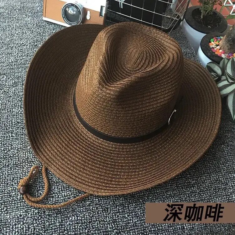 新款夏天帽子男草帽女夏天出游防晒大沿遮阳帽可折叠编织沙滩帽潮