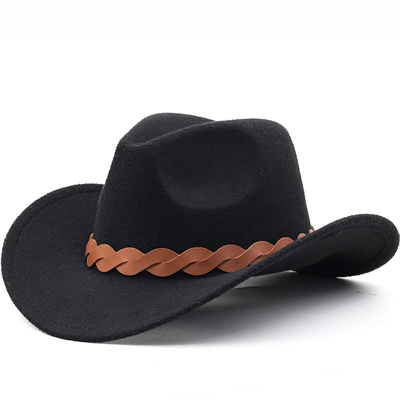 软呢帽女帽子外贸春秋旅行帽男爵士帽毛呢锥顶西部牛仔礼帽