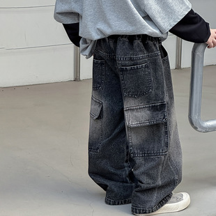 男童牛仔裤儿童秋季韩版2025新款童装个性复古潮酷工装长裤宽松