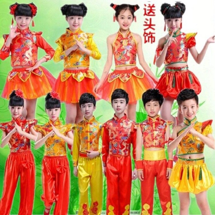 儿童龙锦喜庆秧歌演出服|幼儿