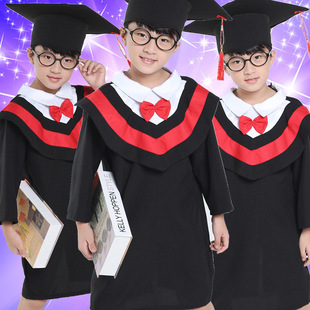儿童演出服男女童博士服小学生毕业典礼服学位学士服装博士帽套装
