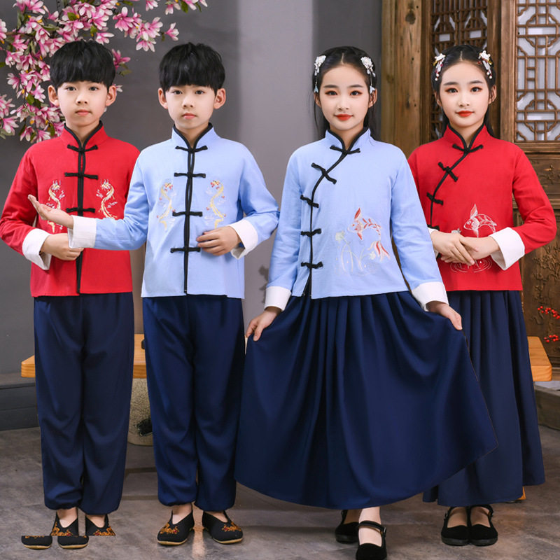 儿童古装夏汉服国学三字经朗诵