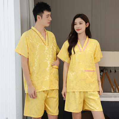 【天天低价】汗蒸服女大码提花棉质男款足疗洗浴按摩浴衣家居睡衣