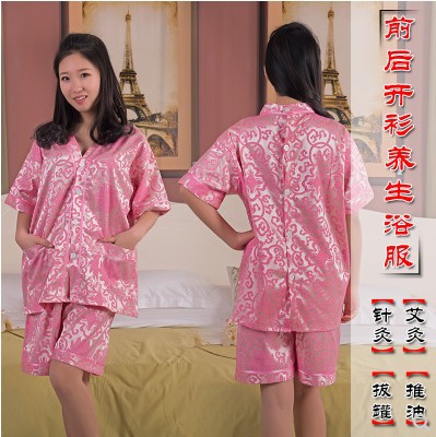 汗蒸服男女款按摩服前后背开衫系扣艾炙理疗服推油推背拔罐服大码