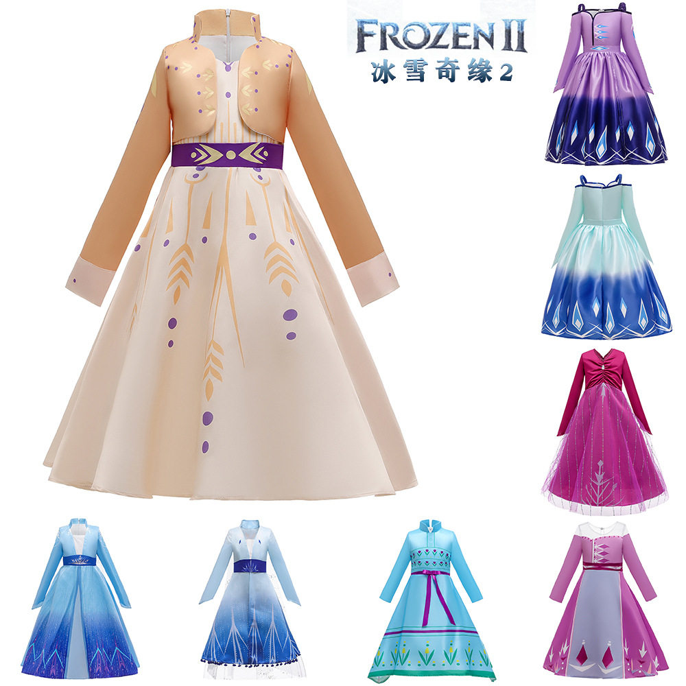 Frozen冰雪奇缘Ⅱ安娜公主裙电影同款cosplay服装女童演出服外贸