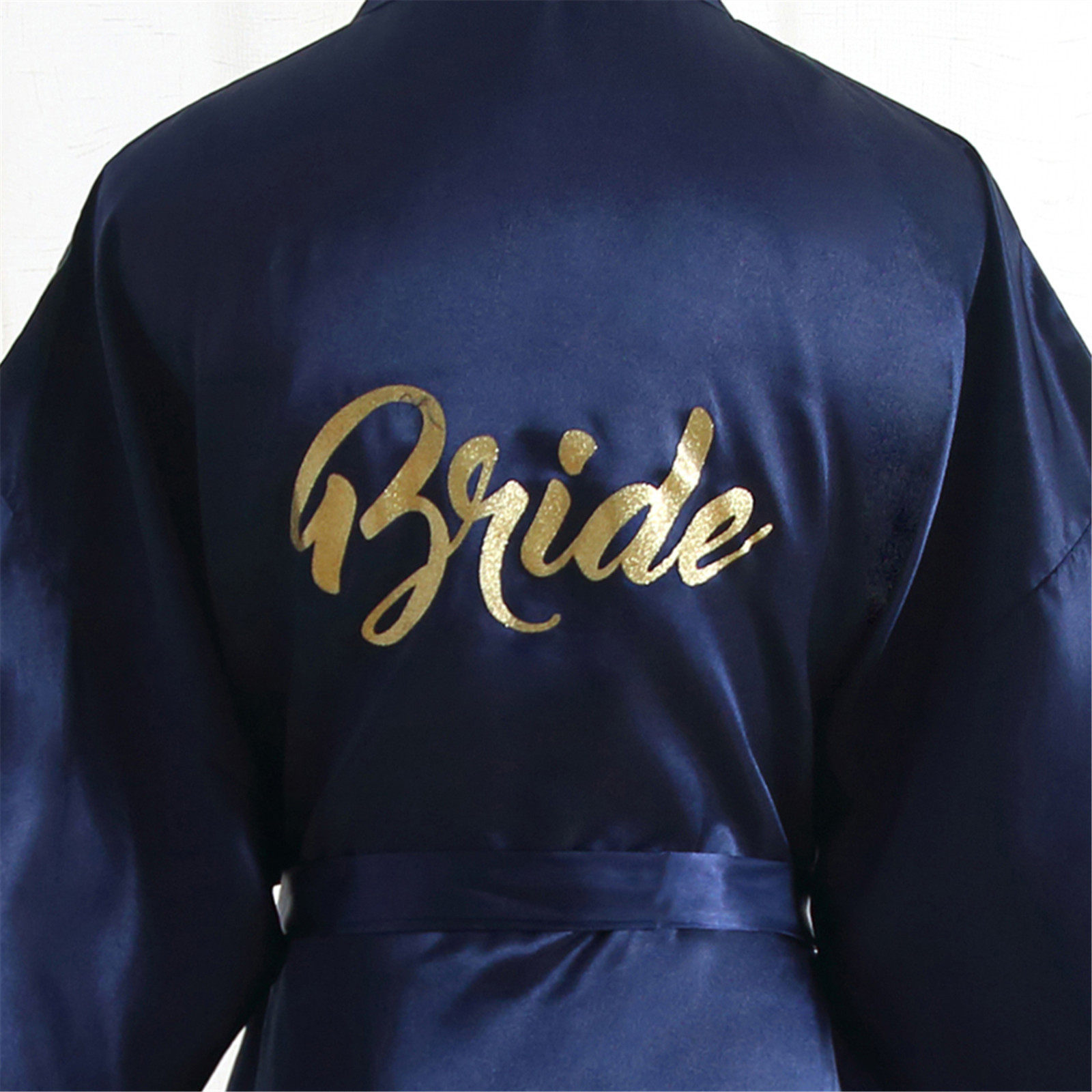 新款跨境纯色烫金bride晨袍