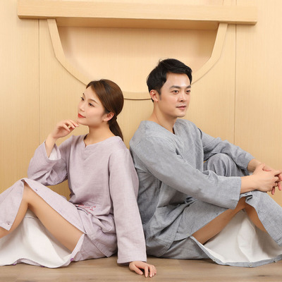 情侣艾灸服前套头后背开扣养生温泉罐针灸裤子开扣男士女士理疗服