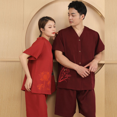 2025春秋季汗蒸服女艾灸桑拿服男士按摩足浴服酒店浴衣理疗服养生