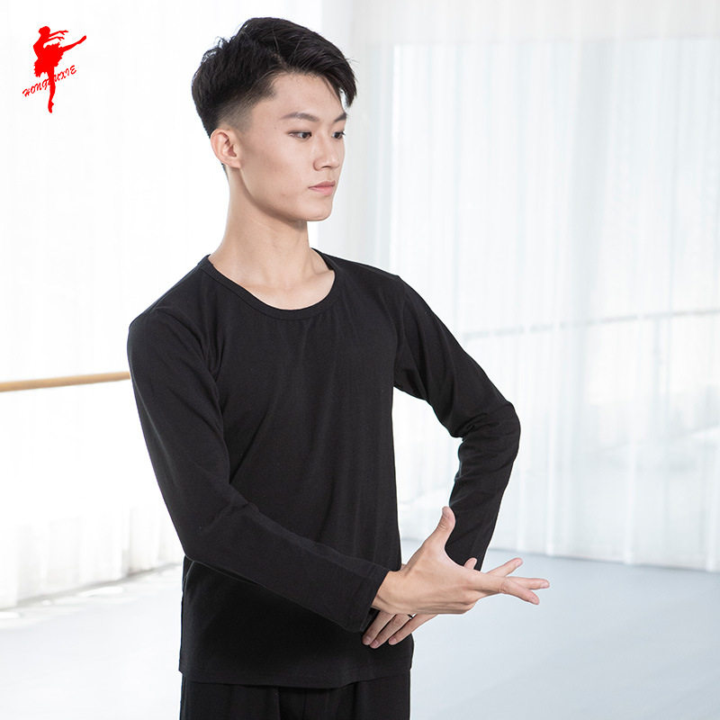 红舞鞋 舞蹈服薄棉男士长袖上衣练功成人春秋冬男款舞蹈舞服T恤