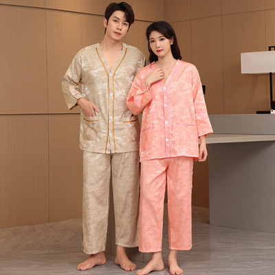 纯棉汗蒸服长款前后开扣艾灸服大码桑拿按摩服男足疗针灸理疗服