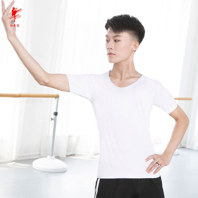 红舞鞋舞蹈服T恤男短袖上衣儿童瑜伽练功服成人跳舞半袖女士运动