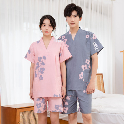 2025汗蒸服女棉布情侣装带胸桑拿服男款温泉加肥美容院按摩服男